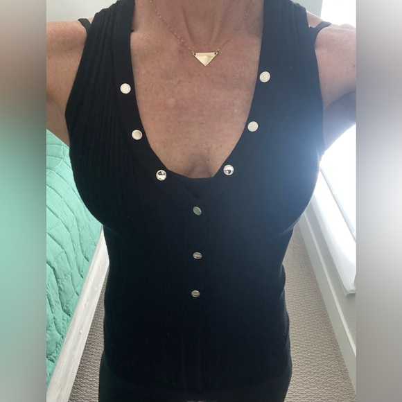 White House Black Market Black Tank Top with Gold Buttons - Picture 1 of 5